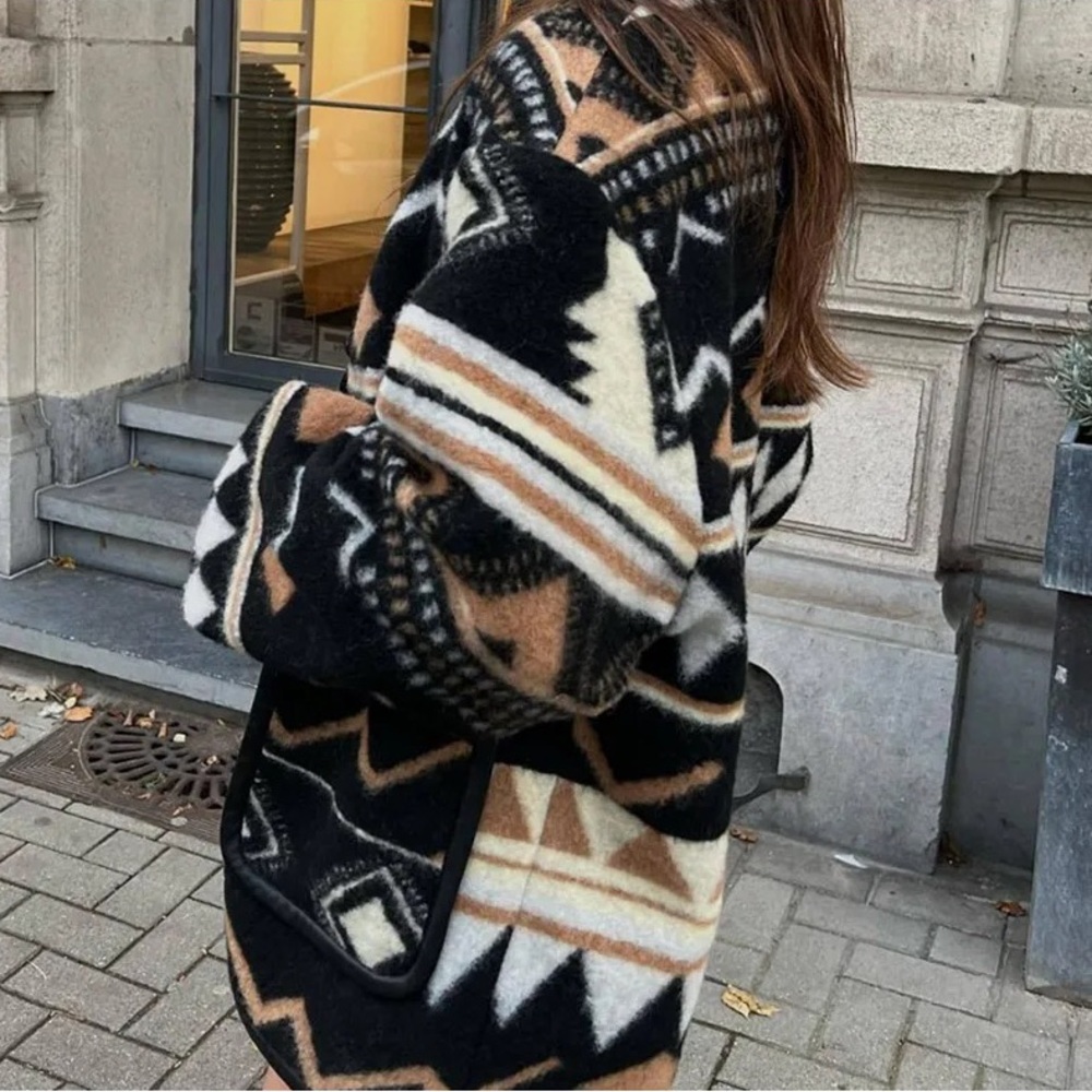 106. LAST 1! CLEARANCE Thin fleece Aztec Black Tribal blazer Lined Jacket Coat - Picture 7 of 12